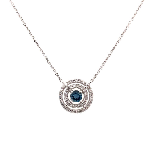 Circle Diamond Necklace with blue topaz